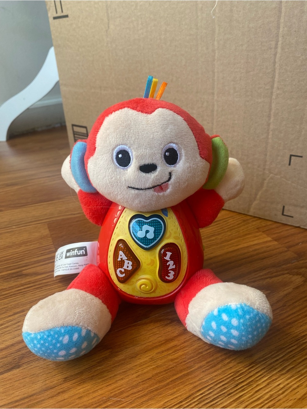 Red Interactive Monkey Plush Toy with Music & Learning Buttons